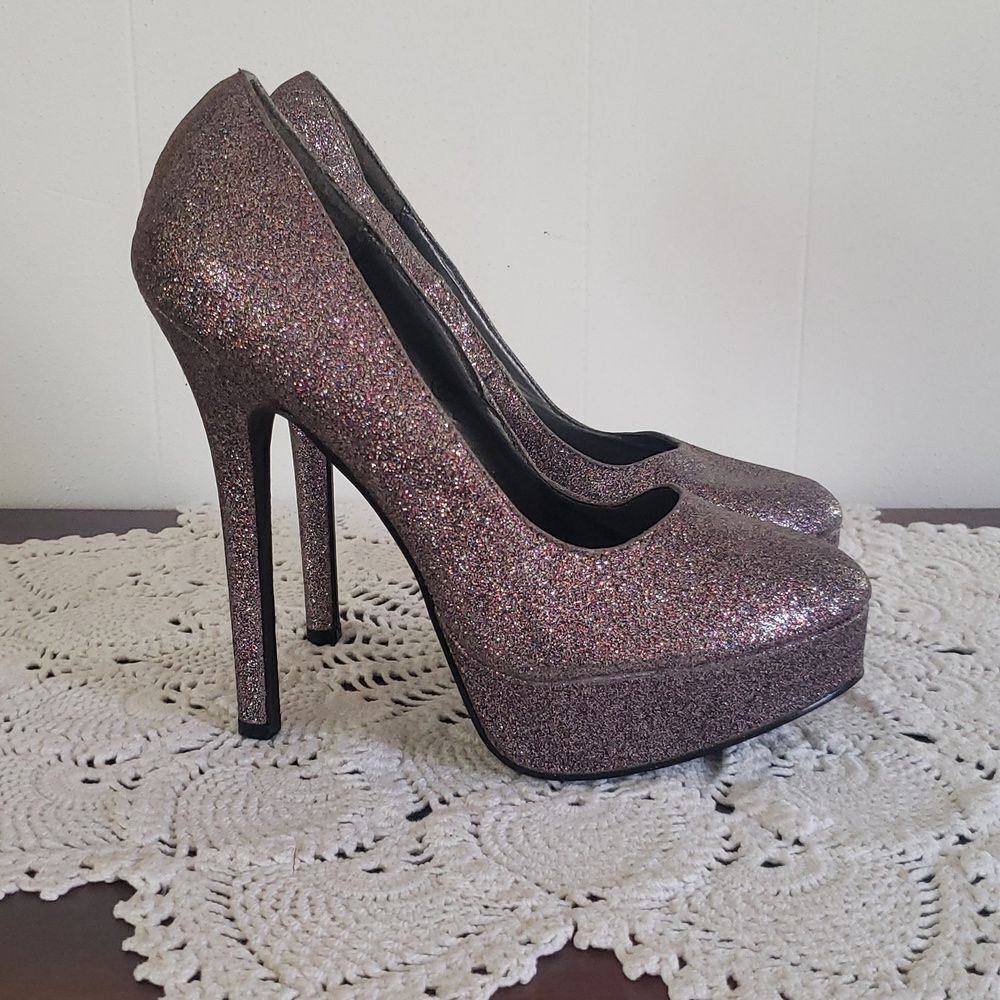 Sparkly Glittery Purple Miss Me? Heels Sz 8